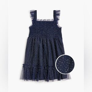 J.Crew Crewcuts Girls Navy Sparkle Mesh Ruffle Dress Size 5 Holiday Party
